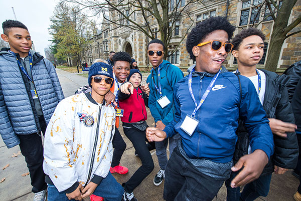 A group of young Black teens visiting U-M's campus